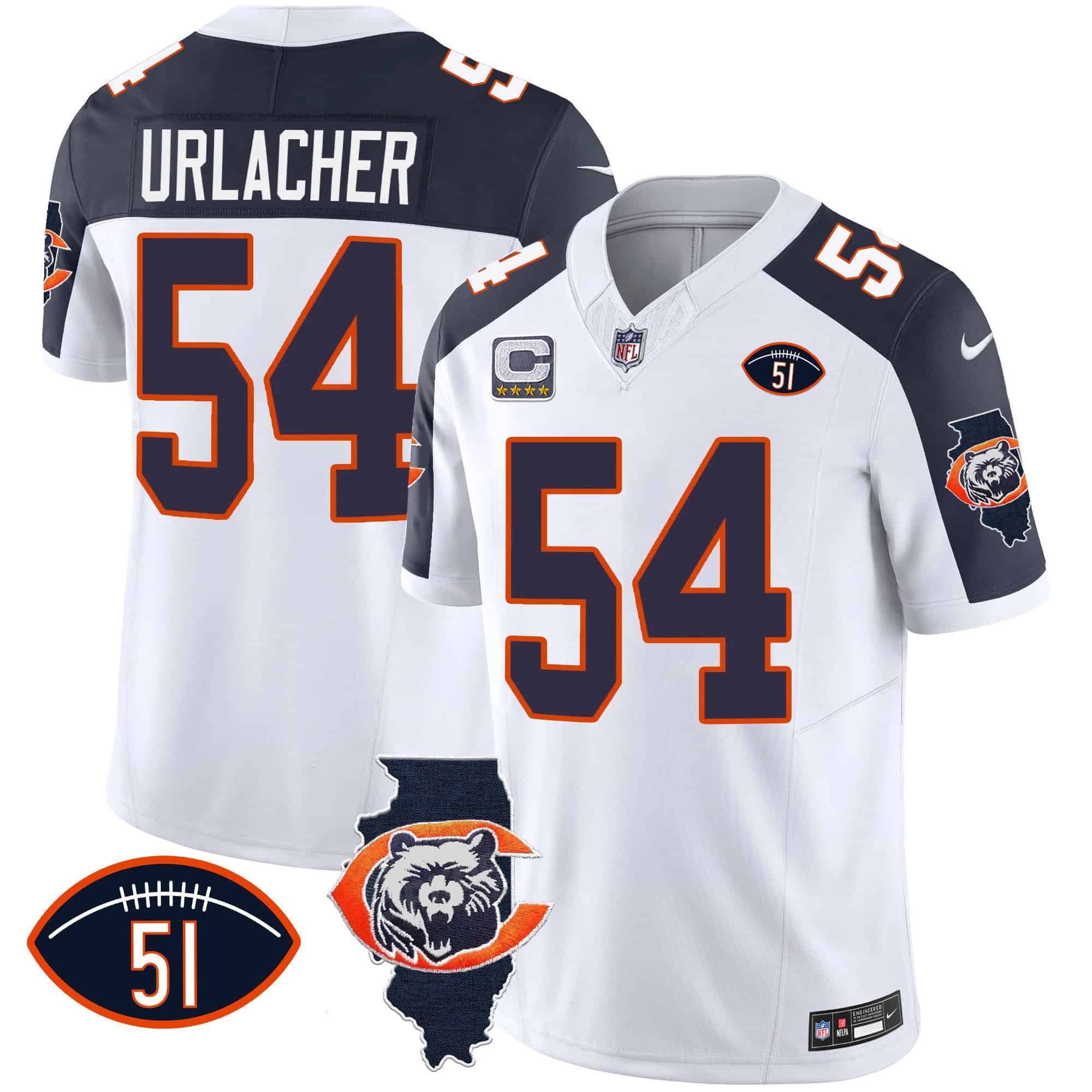Men Chicago Bears #54 Urlacher White 2024 Nike Throwback Illinois Patch Vapor NFL Jersey style 2->nfl t-shirts->Sports Accessory